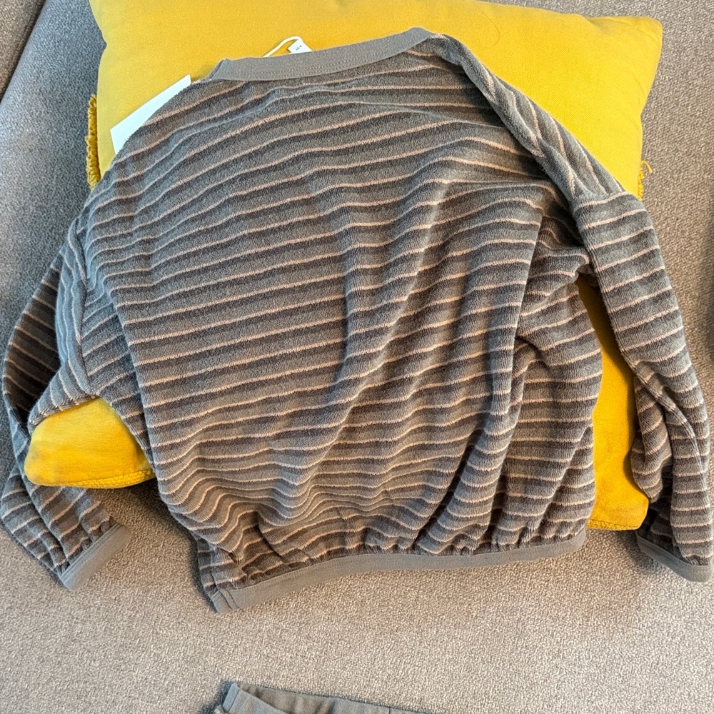 Rylee + Cru Kids Striped Lounge Set in Sagey Green and Cream stripes - Picture 4 of 6